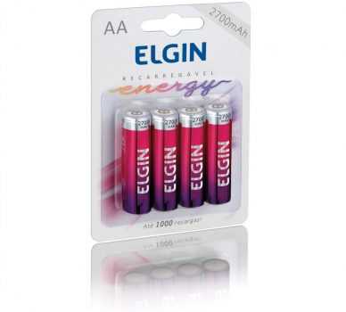 Pilha Recarregável Ni-Mh AA-2700Mah Blister Com 4 Pilhas, Elgin, Baterias