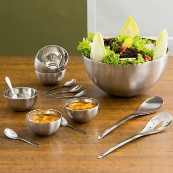 Saladeira Inox com 2 Talheres + Conjunto Sobremesa com 12 Peças - La Cuisine