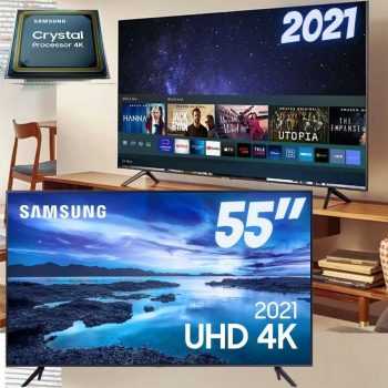 Smart TV 55” Crystal 4K Samsung 55AU7700 - Wi-Fi Bluetooth HDR Alexa Built in 3 HDMI 1 USB