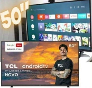 Smart TV Android LED 50” 4K UHD TCL 50P615, 3 HDMI, 2 USB, Wi-Fi, Bluetooth e Controle Remoto com Comando por controle de Voz e Google Assistant