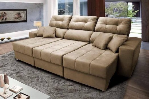 Sofá Retrátil e Reclinável Cama inBox Diamond 2,25m Tecido Suede Velusoft Castor Mostarda