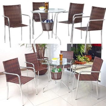 Conjunto de Mesa para Área Externa de Fibra - com 4 Cadeiras Alegro Móveis CJMB401315