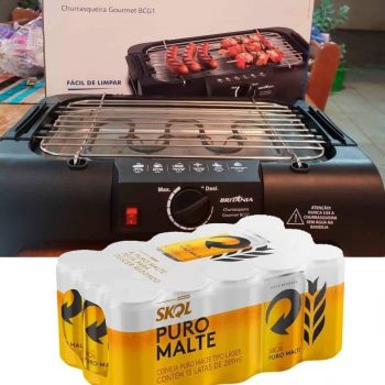 Churrasqueira Elétrica Britânia Gourmet BCG1 - com Grelha + Cerveja Skol 269ml 15 Unidades