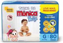 Fralda Turma da Monica Baby Giga G 80 Unidades, Turma da Mônica Baby, Azul, G