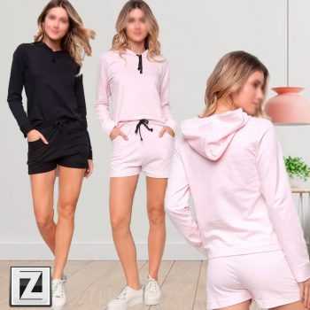 BLUSA + SHORT Conjunto Moletom e Short Básico Liso Feminino