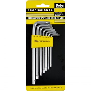 Chaves Torx Tipo L Longas EDA 7 Peças, 8QG, Prateado/Amarelo