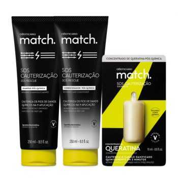 Combo Match SOS Cauterização Pós-Química: Shampoo 250ml + Condicionador 250ml + Concentrado de Queratina 15ml