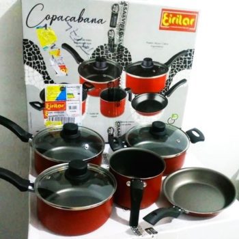 Conjunto 5 peças Antiaderente Tampa de Vidro Copacabana Eirilar Vermelho