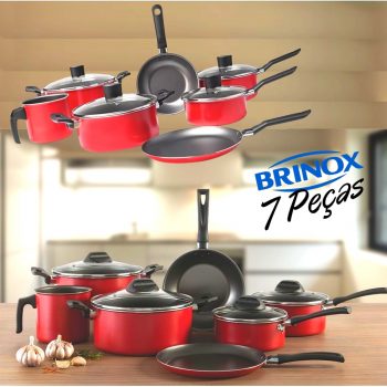 Jogo de Panelas Antiaderente Vermelho 7 Peças - La Cuisine By Brinox