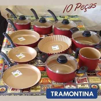 Jogo de Panelas Tramontina Turim Antiaderente Vermelha - 10 Peças Vermelho