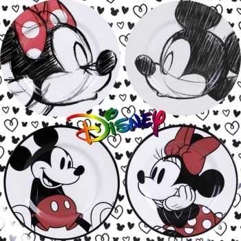 Jogo de Pratos Sobremesa 6 peças / Rasos 6 peças / Jantar 12 peças Mickey e Minnie - La Cuisine + Disney