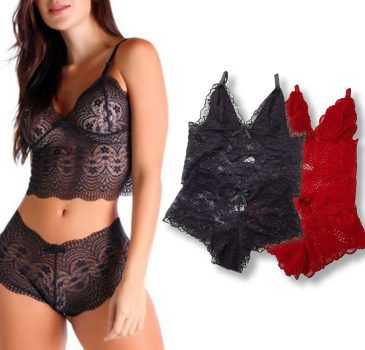 Kit 2 Conjuntos de Lingerie Caleçon Calcinha e Sutiã 087