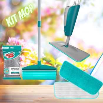 Mop Spray com 2 Refis + Rolo Adesivo Lavável para Sofás e Tapetes + Esponja Multiuso - Fun Clean
