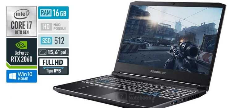 Notebook Gamer Predator Helios 300 PH315-53-75N8 Intel Core i7 16GB 512GB ssd rtx 2060 15,6' Windows 10