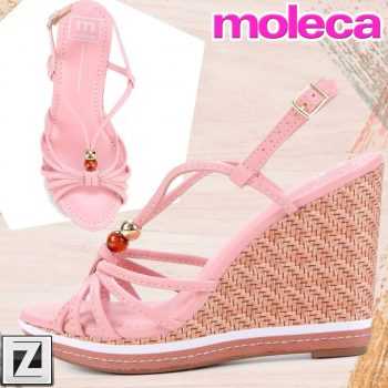 Sandália Anabela MOLECA Friso Pedraria Feminina - Rosa  33 até 38