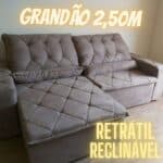 Sofá Retrátil/Reclinável Islândia 2,50m Suede Velut Bege c/ Molas no Assento - King House