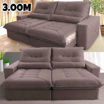 Sofá Retrátil/Reclinável Sevilha 3,00m Suede Veludo Tabaco c/ Molas Ensacadas - King House