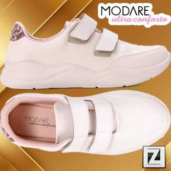 Tênis MODARE Liso c/ Fecho de Contato Feminino - Branco e Nude (34 ao 39)