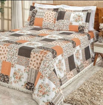 Cobre Leito la Bella Bia Enxovais Patchwork Laranja Queen Tecido