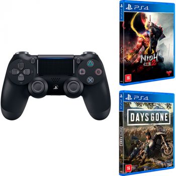Controle Sem Fio Dualshock 4 Preto + Game Nioh 2 - Ps4 + Game Days Gone - Ps4