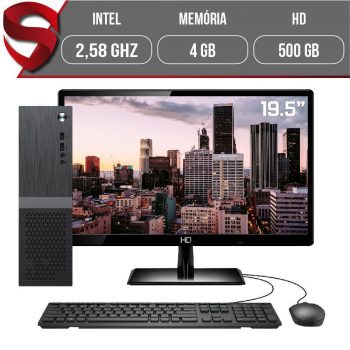 Computador Completo Intel 2,58Ghz 4GB HD 500GB Monitor 19.5" HDMI LED Áudio 5.1 canais Slim Skill