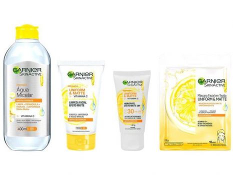 Água Micelar Garnier + Sabonete Facial Skin - Active + Creme Hidratante Facial + Máscara Facial