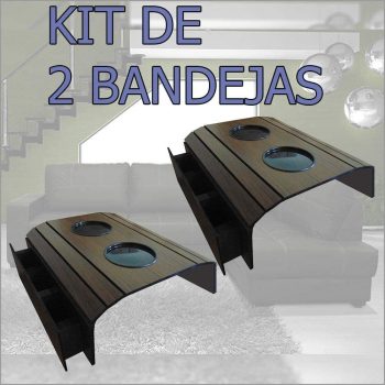 Bandeja/Esteira Porta Copos para Braço de Sofá - Madeira Tabaco, Kit com 02 peças com porta controle