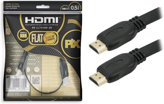 Cabo Hdmi 2.0 4K Hdr 19P 0.5M Pix Flat Gold, Preto