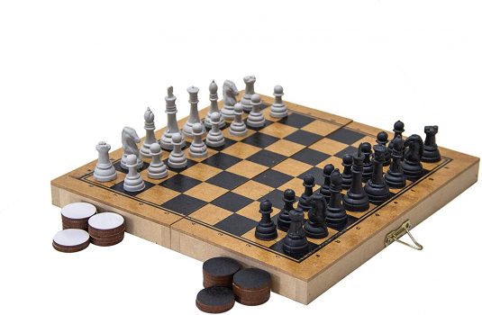 Carlu Brinquedos - Xadrez e Damas Colegial Jogo de Tabuleiro, 4+ Anos, 32 Peças, Multicolorido, 1176