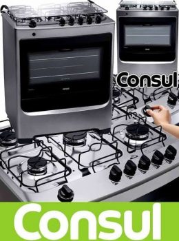Fogão Consul 5 bocas cor Inox com botões removíveis