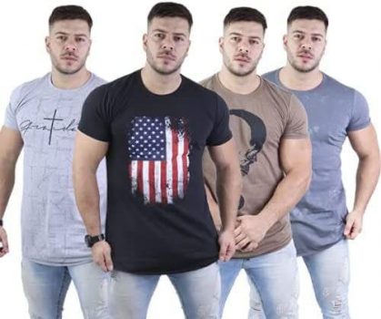Kit 04 Camisa Masculina Longline Estampadas Algodão/poliéster