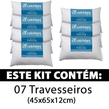 Kit 7 Travesseiro Fibra Siliconada Antialérgico 45x65cm BF Colchões