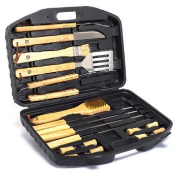 Kit Churrasco com Maleta Marrom 18 peças Bela Home - Bambu