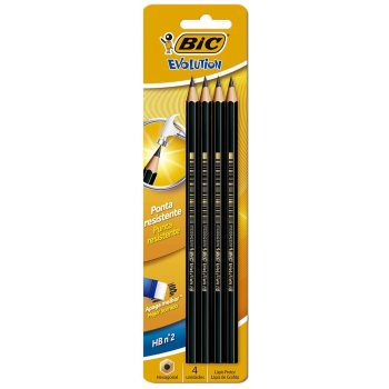 Lápis Preto Nº2HB Sextavado, BIC, Evolution, 904328, Preto, 4 Unidades