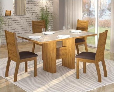Mesa de Jantar 4 Lugares Retangular - Tampo de Vidro Viero Móveis City