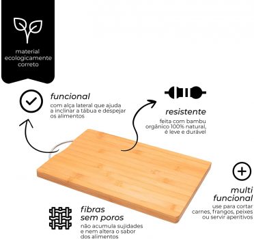 Mimo Style Tábua de Corte Gourmet de Bambu Ecokitchen para Carnes, Legumes, Vegetais, Frutas e Queijo - Ecológica, Durável e Resistente, Ideal para Festa, Churrasco e Confraternização