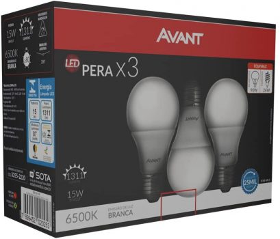 Pack com 3 Lâmpadas Led Bulbo 7W Bivolt 6500K Branco Frio Avant- 278061479
