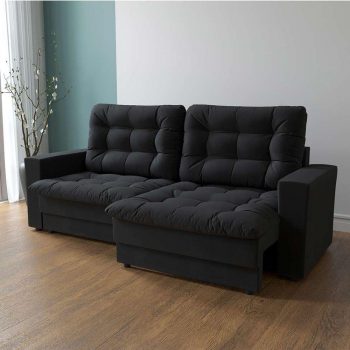 Sofá 3 Lugares Retrátil Lubeck Plush Suede Preto