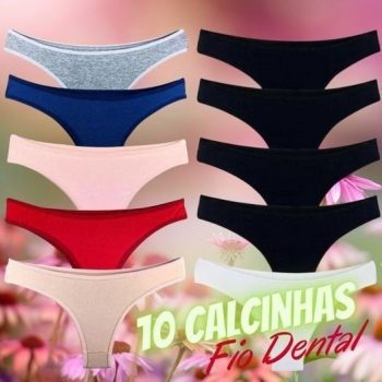 Kit 10 Calcinhas Tanga Cotton Algodão Cotton Básica Lisa REF07