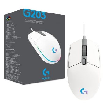 Mouse Gamer Rgb Logitech G203 Lightsync Com Efeito De Ondas De Cores 6 Botões Programáveis E Até 8.000 Dpi - Lilás
