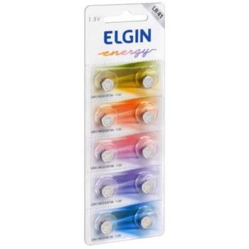 Bateria Alcalina com 10 unidades de 1, 5v tipo LR41, LR736, AG3 Elgin, Elgin, Baterias
