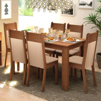 Conjunto Sala de Jantar Madesa Jaíne Mesa Tampo de Madeira com 6 Cadeiras
