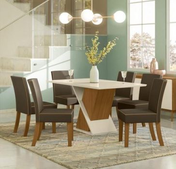 Mesa de Jantar 6 Lugares Retangular Tampo de Vidro - Henn Marina