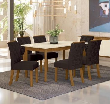 Mesa de Jantar 6 Lugares Retangular Tampo de Vidro - Henn Marisa