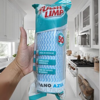 Flash Limp Pano Multiuso Rolo Com 50 Unidades Lavável E Secagem Rápida Azul