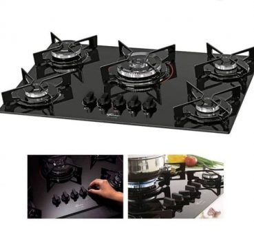 Fogão Cooktop Fischer 5Q TC FIT LINE Gás Mesa Vidro Preto BIVOLT
