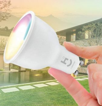 Hi By Geonav New Lâmpada Inteligente RGB+W, Branco Frio /Quente, LED 5W, Wi-Fi, Dicróica, Controle no Aplicativo, 400 Lúmens, Bivolt, Compatível com Alexa