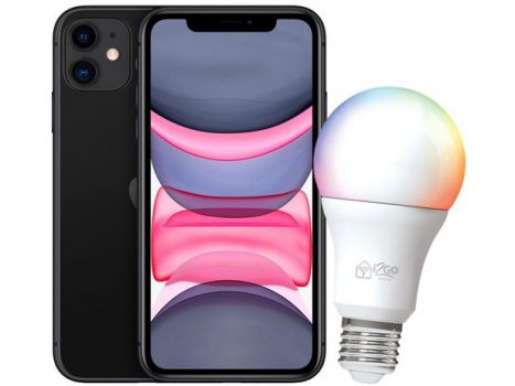 iPhone 11 Apple 64GB Preto 6,1” 12MP - iOS + Lâmpada Inteligente Dimerizável 10W Wi-Fi