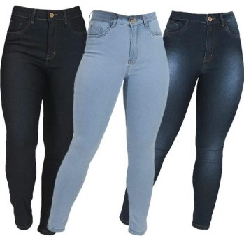 Kit com 3 Calças Jeans Feminina Imporium Skinny Cropped Cintura Alta Cós Alto 002