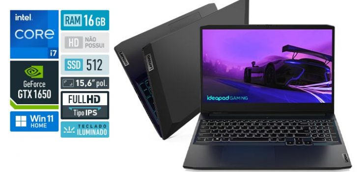 Notebook Ideapad Gaming 3i I7-11370h 16gb 512gbssd Gtx 1650 4gb 15.6 Fhd W11 82mg0000br